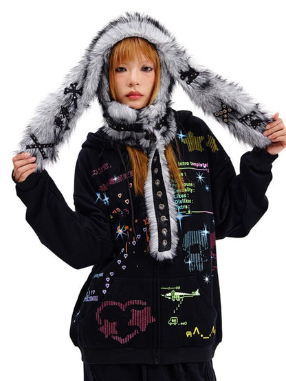 Gray Bunny Ear Fluffy Hat