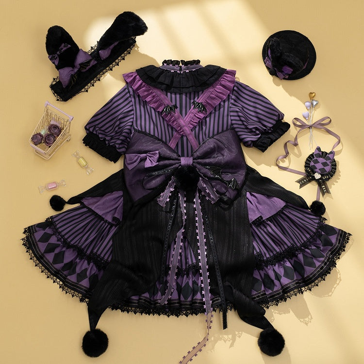 Sweet Purple Theme Pattern Circus OP Lolita Dress Vibes Bunny Kuromi Striped