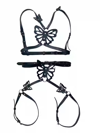Harness Design Strumpfband mit Gürtel Schmetterling Schwarz PU