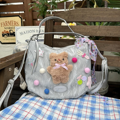 Silver Bag Y2K Commutes Sweet-Edgy Bear Teddy for - Backpack/Shoulder Spacious Plush