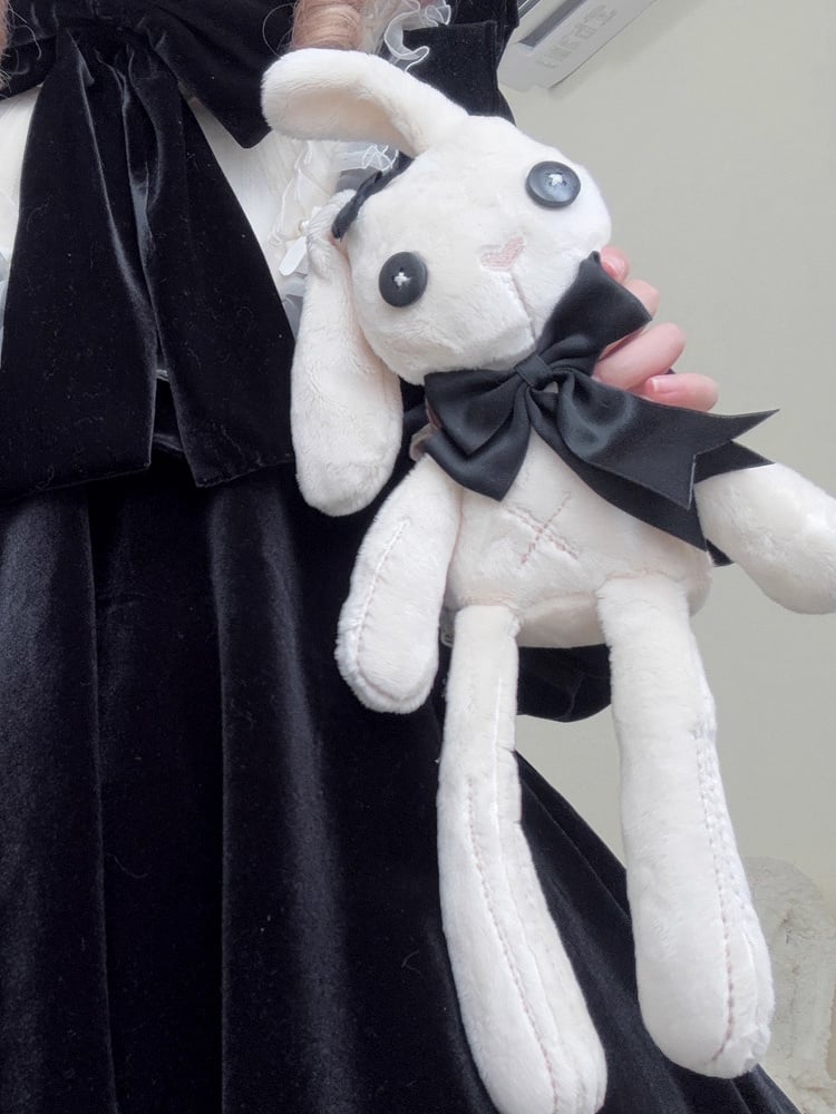 Bunny Plushie Bowknot Black / Beige