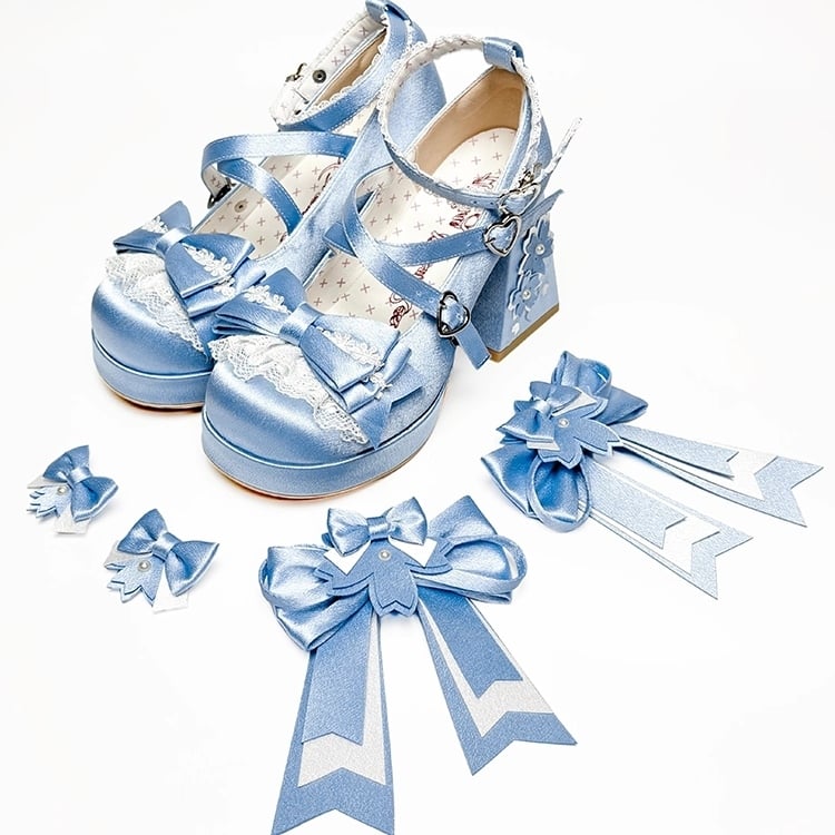 Details Heeled Beads Lolita Satin for Blue Mary Janes 9.5cm -