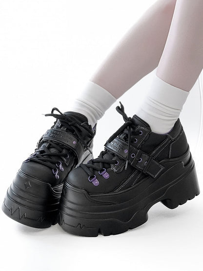 - Platform Strap Closure Black Design Shoes Lace-up Buckle Punk