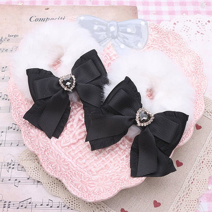 Jirai Rhinestone Plush Hair Heart Kei 4 Options Color Bowknot Scrunchies