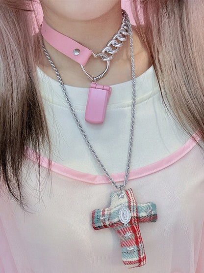 Y2K BlueRed Cross Fashion Decorated Gyaru Necklace Star