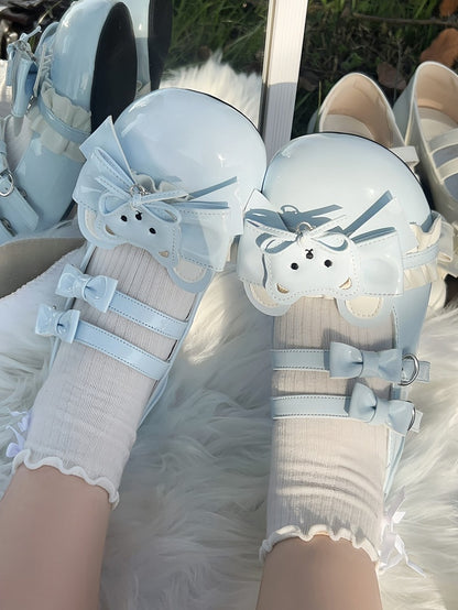Jane Trim Shoes Mary Sweet Ruffle Themed Bear Lolita with Blue