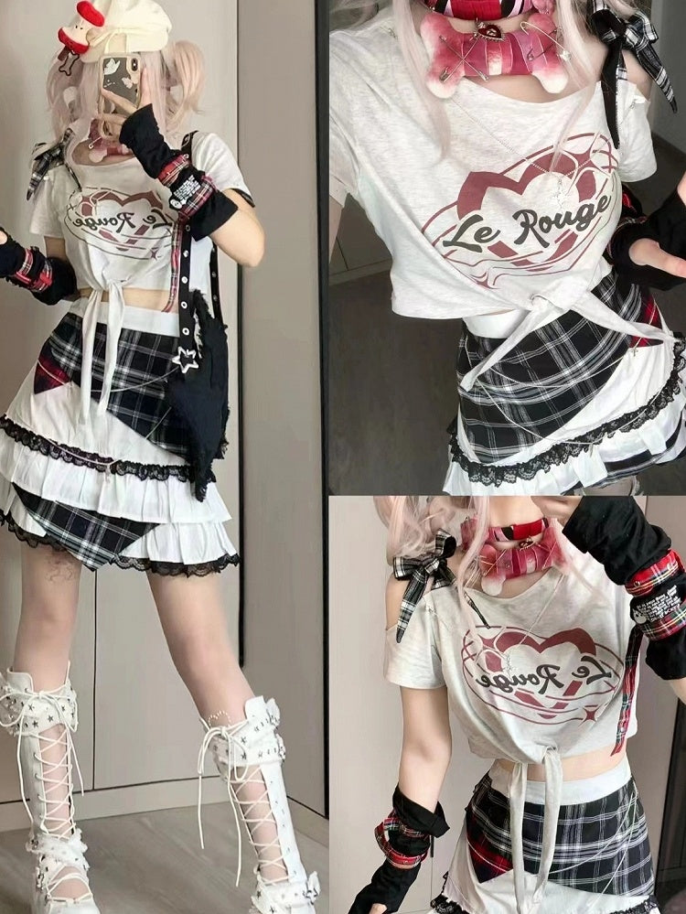 Y2K White Asymmetrical Letter Print Glamorous T-shirt Neckline