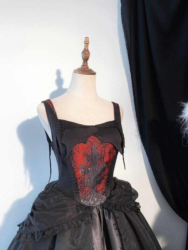 with Layered Gothic Lolita Irregular JSK Dress Red Overlay Black