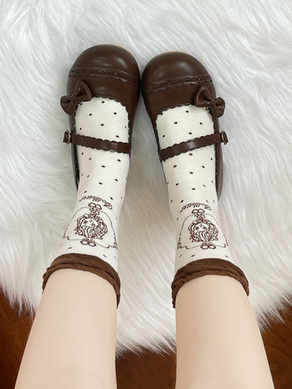 Hem Detachable Janes Details Scalloped with Chocolate Cutout Bows Mary Sweet Brown