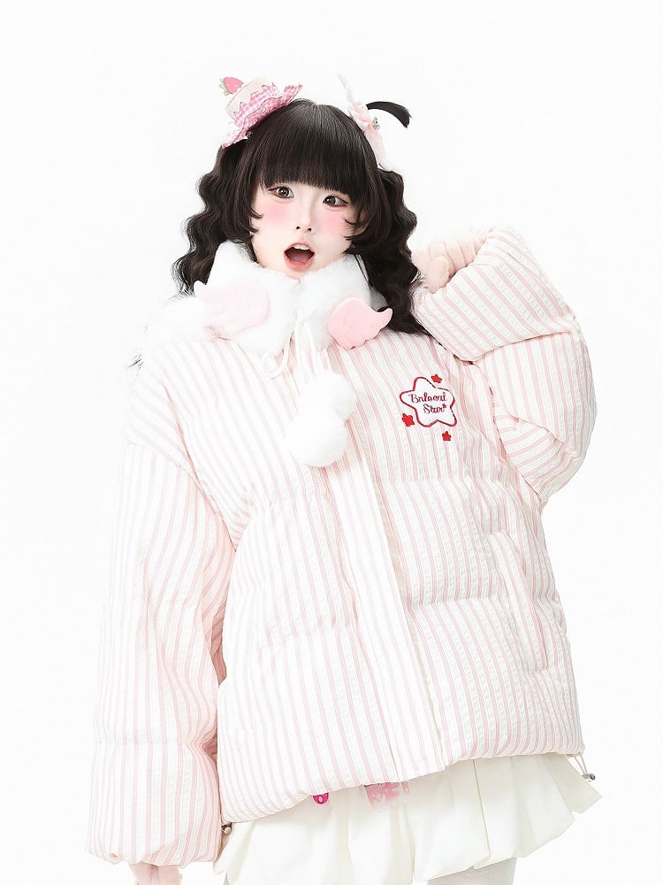 in Embroidery Winter Daily Kawaii Pink/Blue Jacket with Star