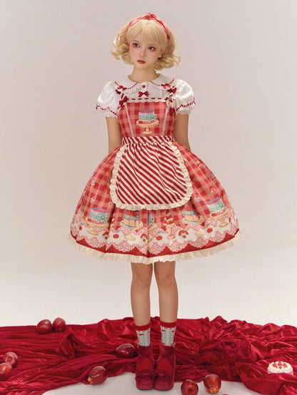 レッドギンガムチェック柄チェリー＆デザートスイートロリータジャンパースカート