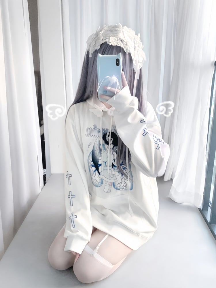 ブラックホワイトクロス柄グラフィックパーカー