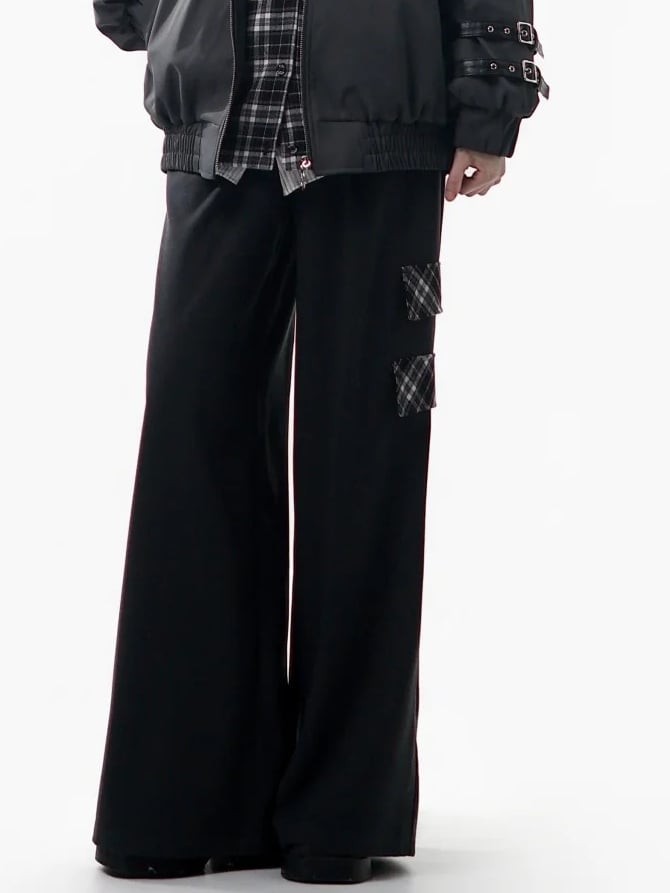 Black Pants Chain Accessories Bittersweet Detachable Cross Decor Plaid Unisex with