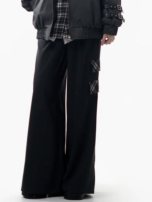 Black Pants Chain Accessories Bittersweet Detachable Cross Decor Plaid Unisex with