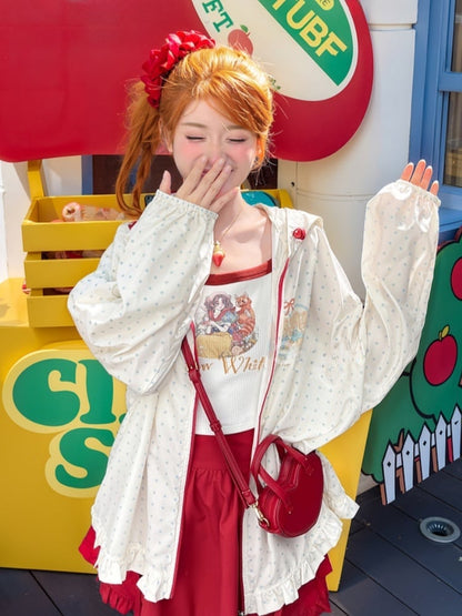 Snow White Vibes Contrast White Graphic Cami Top Red Trim Cropped