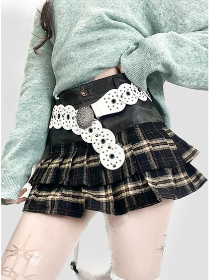 ブラックチェック柄ハイウエストティアードスカート