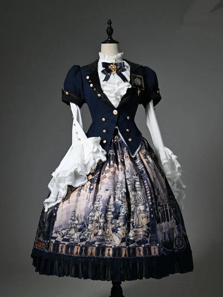 パフカラー スプリットテールスリーブ ブレザー ショート ブルー トップス ダーク