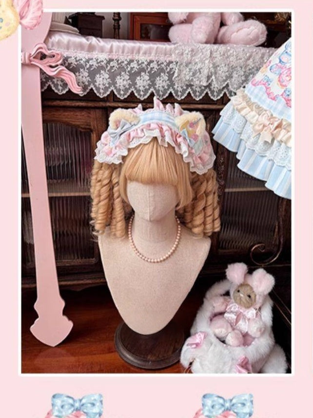 Bow Ear Lolita Pink and Kitten Hairband Blue