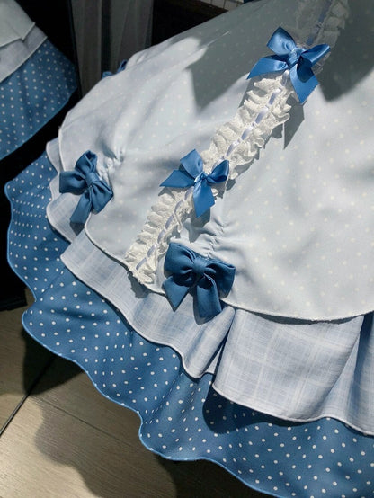 Blue Polka Dot Ruffled Sweet Lolita Jumper Skirt - Sweetheart Dream