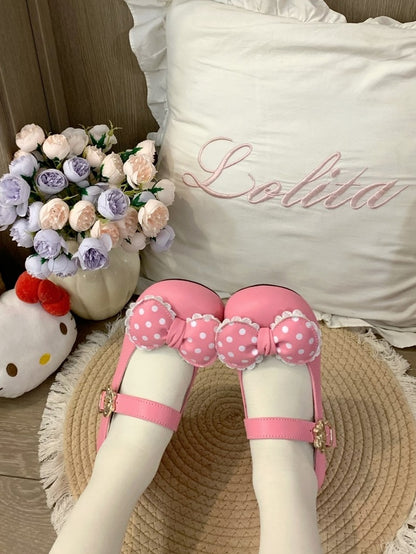Lolita Shoes Deep Toe Heel Sweet Round 2cm/4cm Mary Accents with Pink Jane Bow