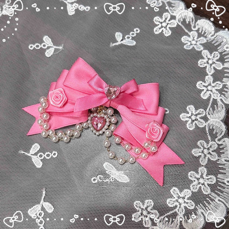 Satin Pink Rose Lolita - Hime with Hairclip Bow