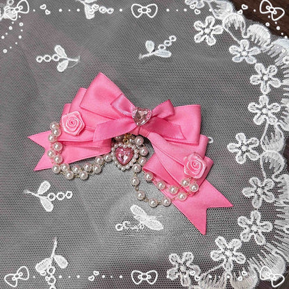 Satin Pink Rose Lolita - Hime with Hairclip Bow