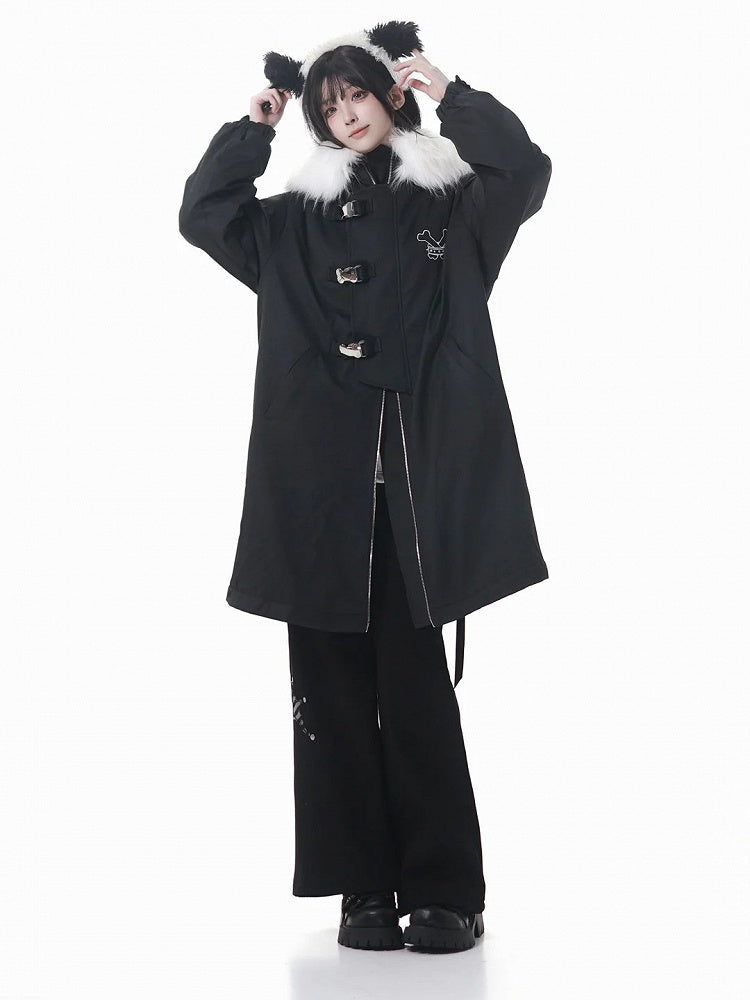 and Cozy Detailing Fleece-Lined Hood Mid with Black/Purple Star Coat Patch Plush Length