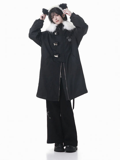 and Cozy Detailing Fleece-Lined Hood Mid with Black/Purple Star Coat Patch Plush Length