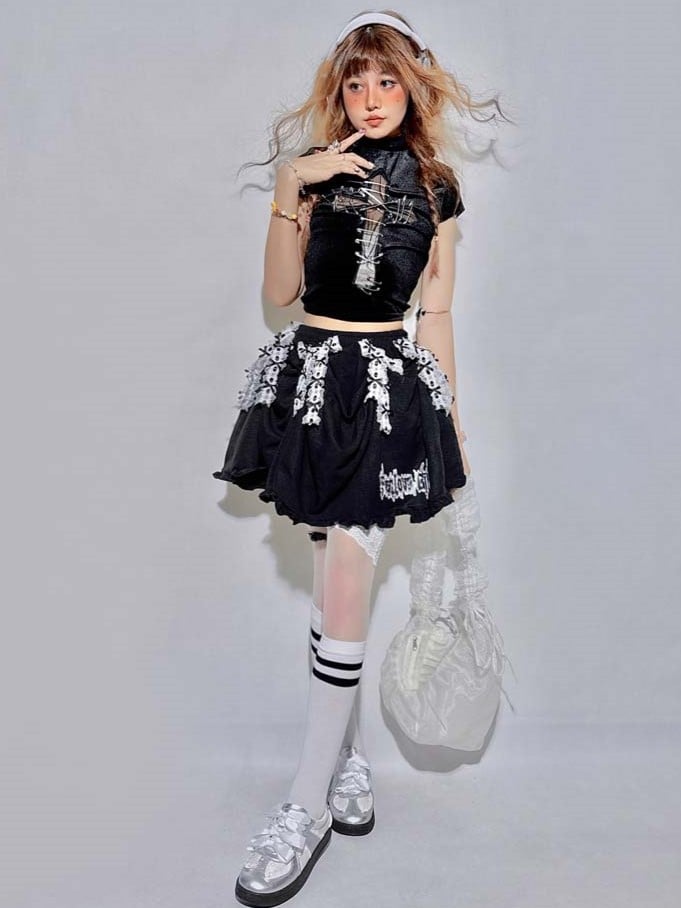 and with Black Foldable Lining Gothic Skirt Length Adjustable Built-In