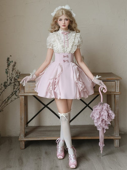 und gefälschte Bluse entbeint Stücke Design Aprikose rosa Rock Lolita Taille Kleid zwei