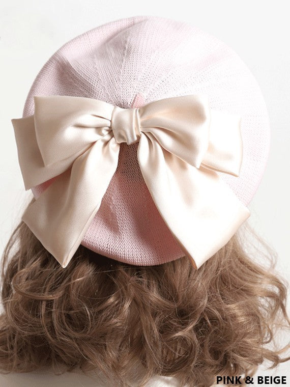 With Bowknot Lolita Color Detachable Options Sweet Beret 18 Large