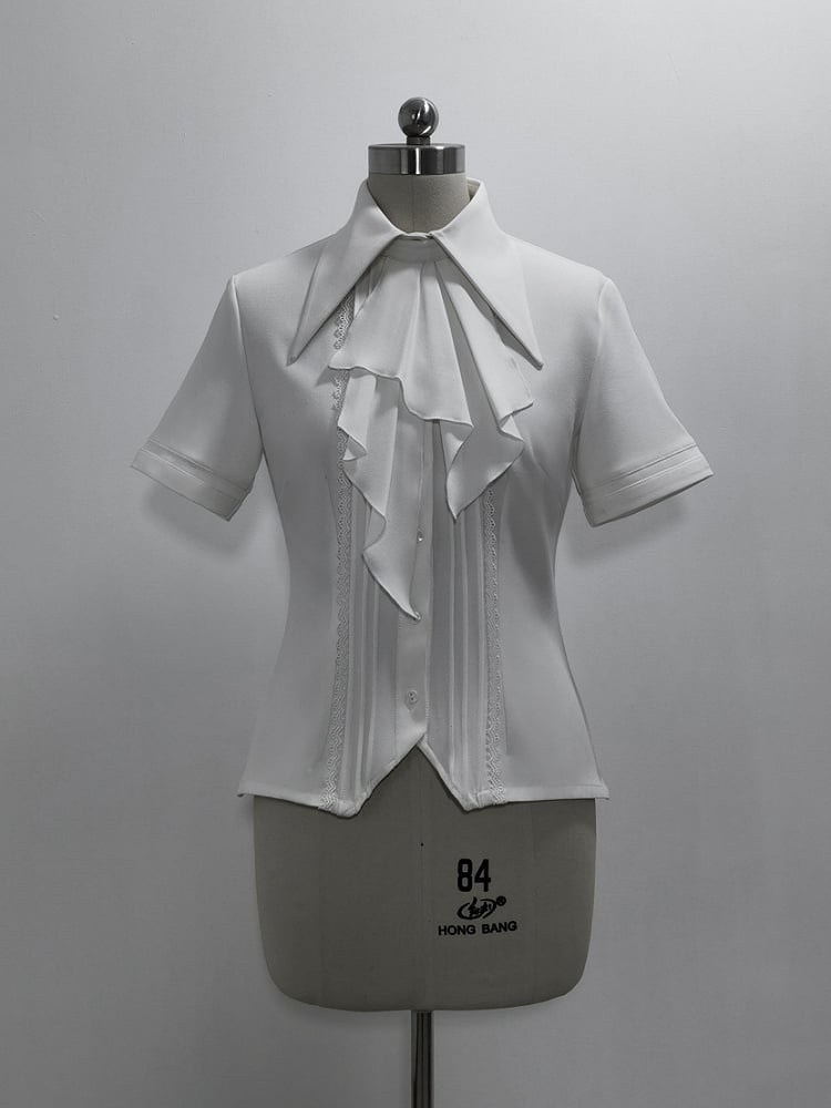 ファッション王子カラージャボポイントシャツ ショートロリータスリーブ フォールドオーバー ホワイト