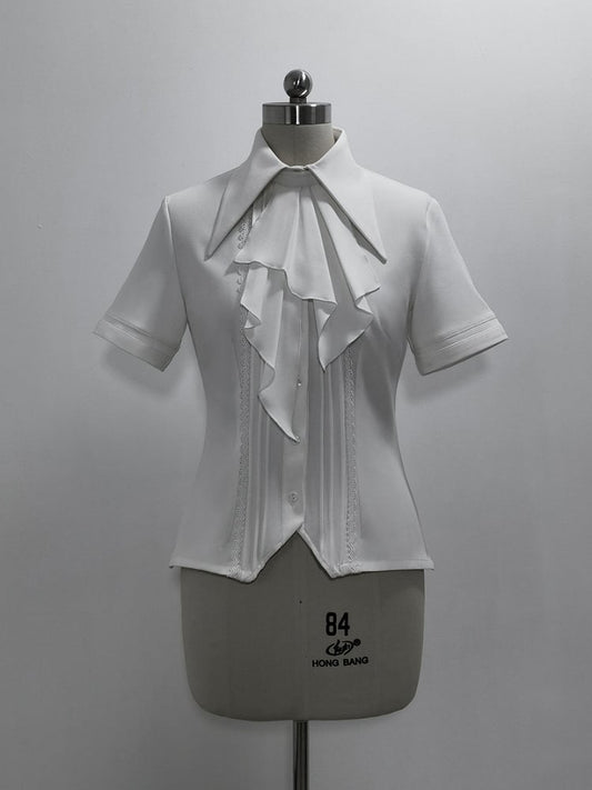 ファッション王子カラージャボポイントシャツ ショートロリータスリーブ フォールドオーバー ホワイト