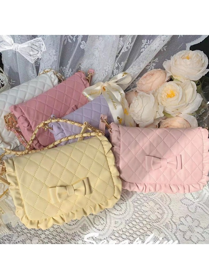 Yellow Lolita Bag with Diamond Pattern and Bow Accents - Seraphim