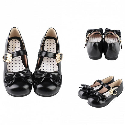 Heart with Bear Hugging Flats Top Black Sweet Lolita Buckles Bow at
