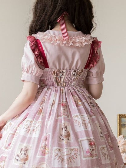 コットンスリーブブラウス ピンク ピーター ショートパン パフカラー