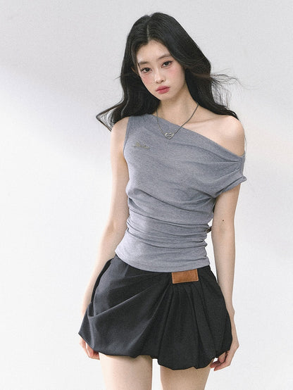 Neckline Blue White/Gray/Navy Asymmetrical T-shirt