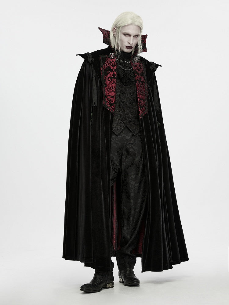 Men's Gothic Vampire Velvet Cloak in Black & Red - Punk Rave