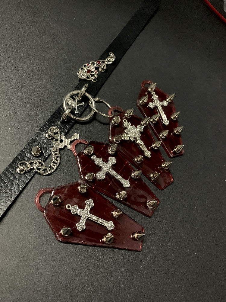 Gothic Cross Coffin Pendant Studs Detail Choker