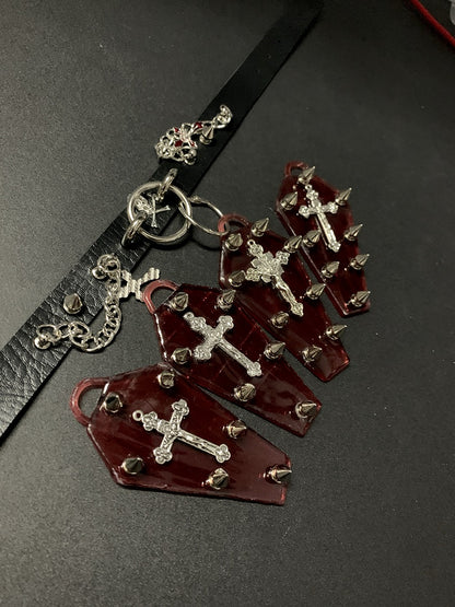 Gothic Cross Coffin Pendant Studs Detail Choker