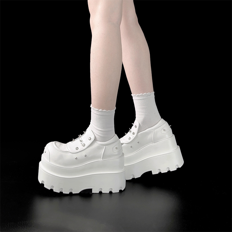 Studded Punk with Platform Details Shoes Cross Accents White