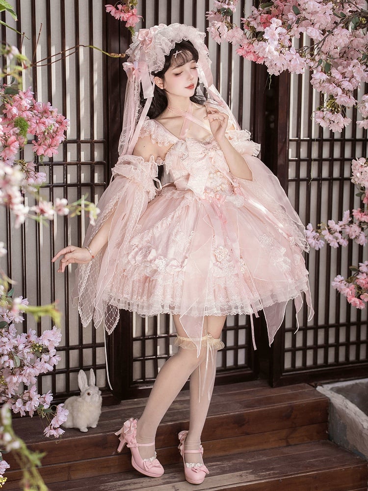 Sakura and Lolita Tassel Accents Dress Frog Button Chinoiserie with Pink JSK