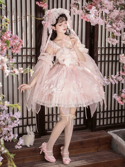 Sakura and Lolita Tassel Accents Dress Frog Button Chinoiserie with Pink JSK