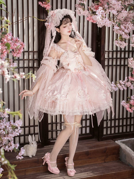 Sakura and Lolita Tassel Accents Dress Frog Button Chinoiserie with Pink JSK