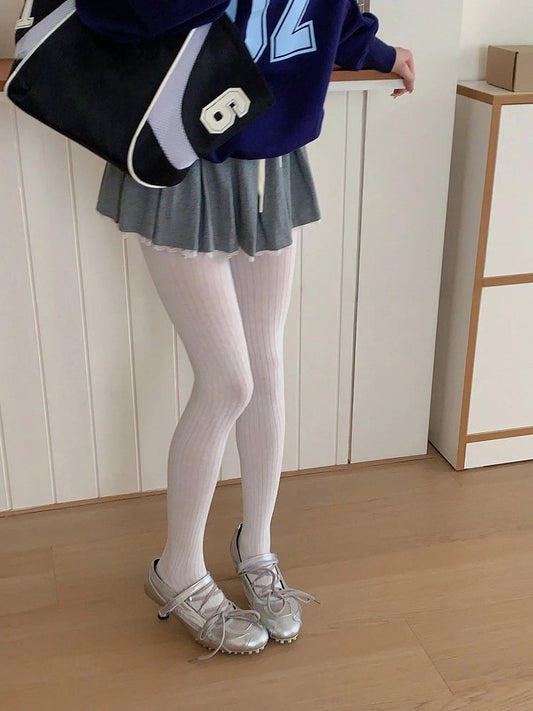 Ribbed Solid Color Pantyhose - Elegant Daily Tights for Lolita, Gothic & Dark Academia