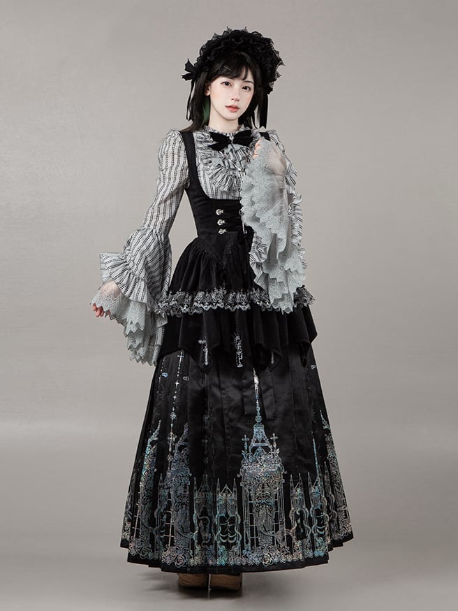 Horse-face Skirt Bonnet + Black Under Gothic Shirt Bust Lolita JSK Necklace
