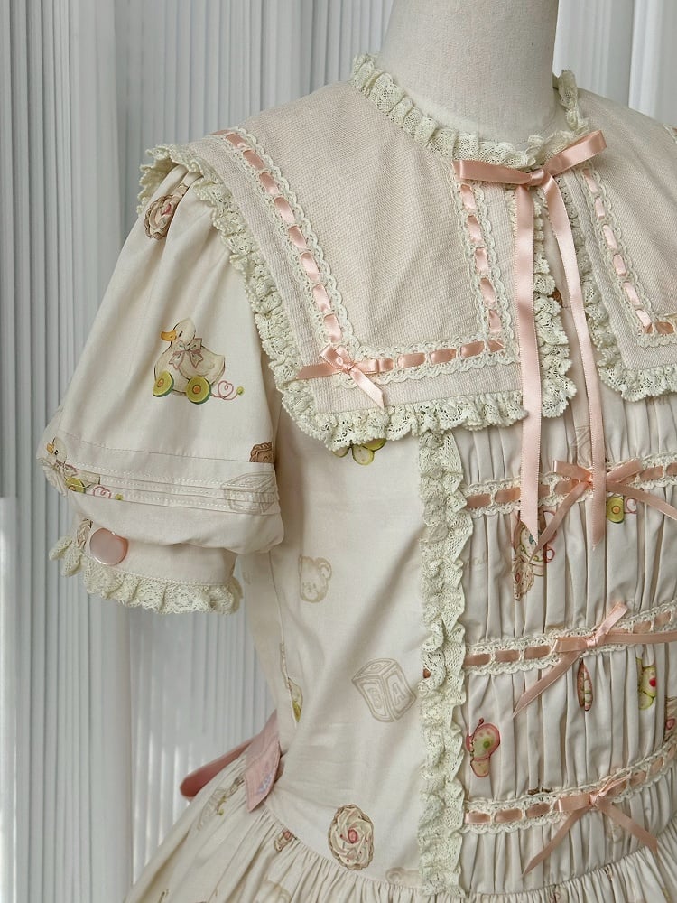 Theme Collar Print Lolita Bear Dress Doll Square and Bunny Sweet