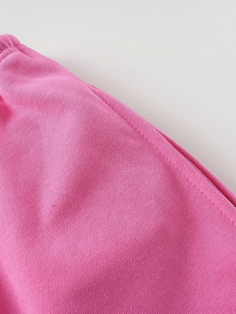 Cute Pink Letter-Printed Drawstring Summer Shorts - Languid Park