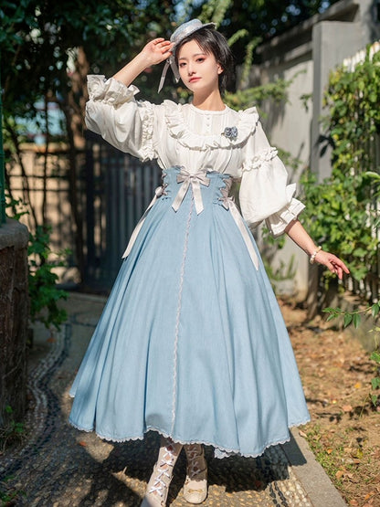 ダスティブルーのボーン入りハイウエストロングバージョン秋デイリーロリータスカート