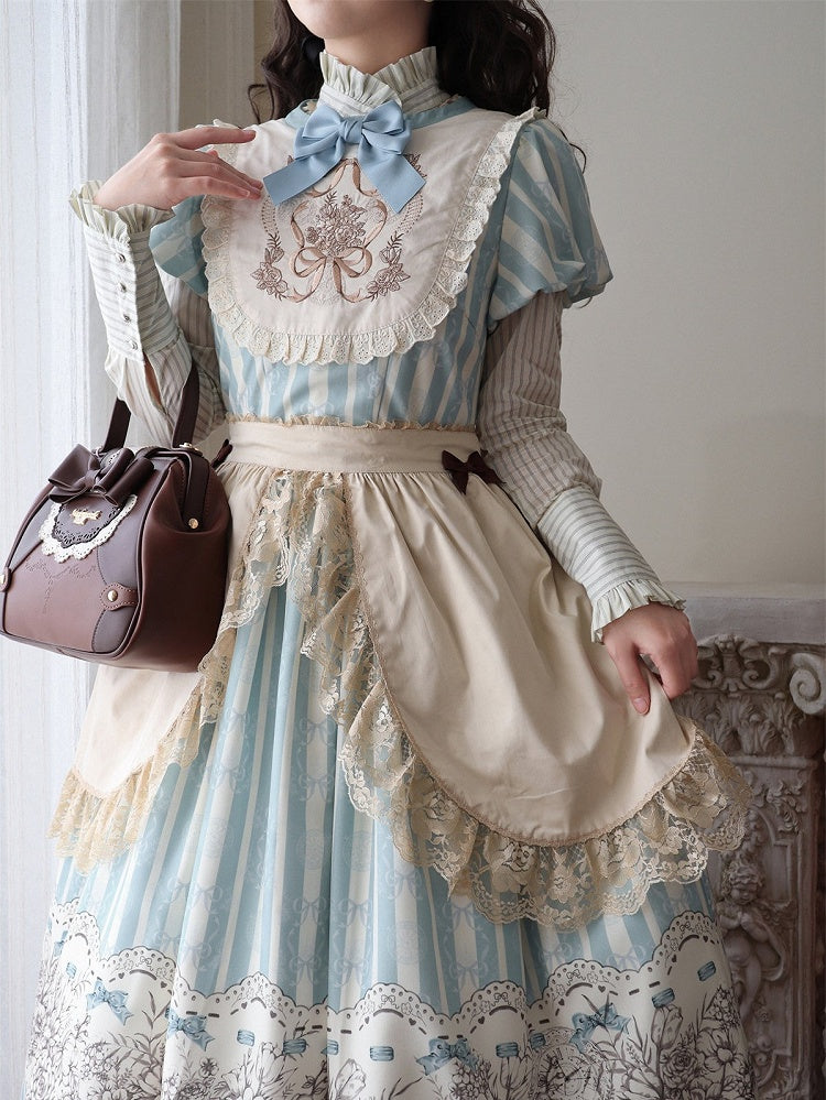 Embroidery One Bodice Piece Blue Floral Striped Classic and Bowknot Version Lolita Pattern Long